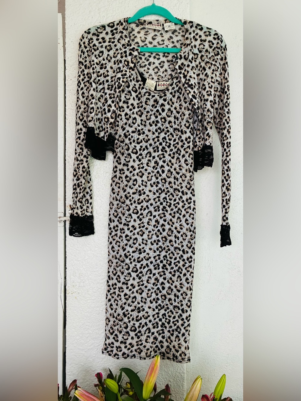 vintage dress Morgan de Toi leopard print two-piece set, Made in France.